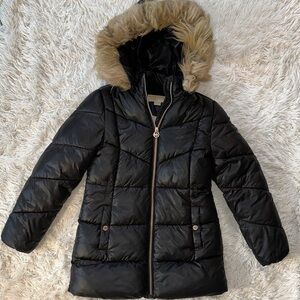 Michael Kors Black Puffer Jacket with Faux Fur Hood